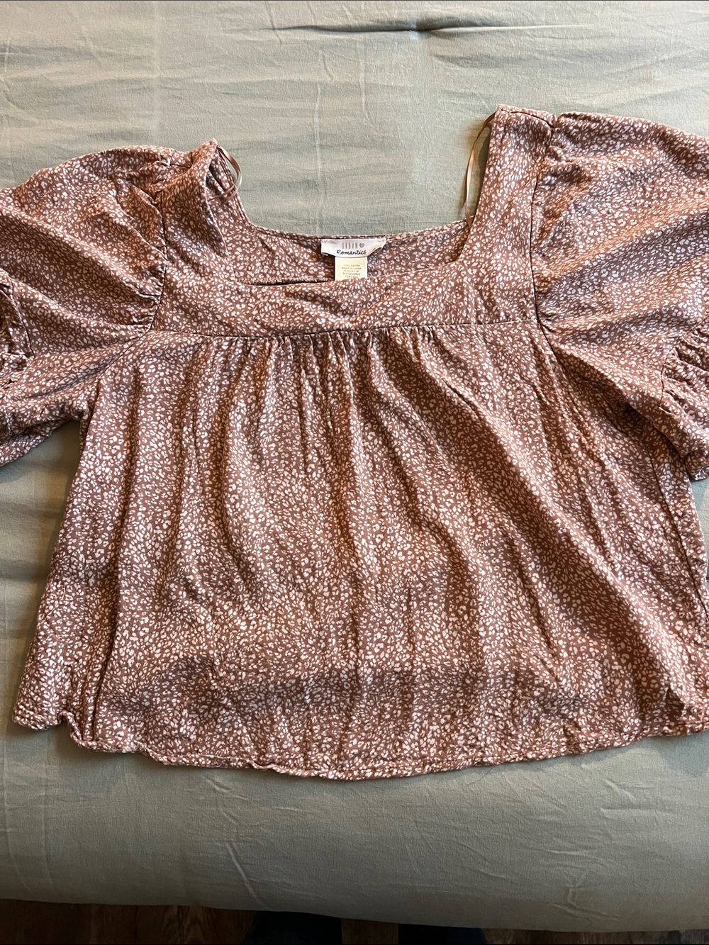 Mossimo Supply Co. Mauve Pink Floral Square-Neck Puff Sleeve Blouse